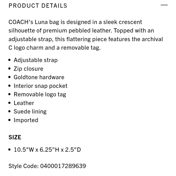 COACH Luna Pebble Leather Shoulder Bag - Picture 7 of 7